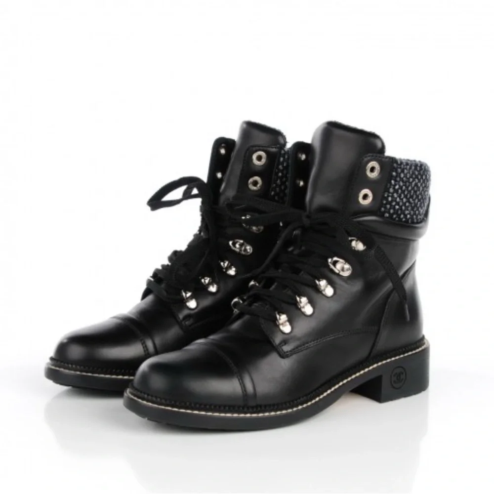 CHANEL Calfskin Wool Combat Boots - Picture 3 of 11